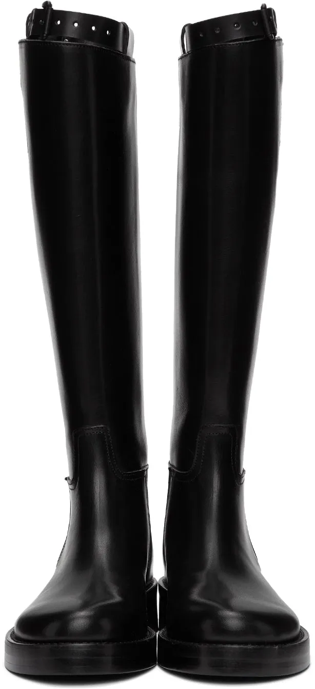 Ann Demeulemeester Black Buckle Riding Boots