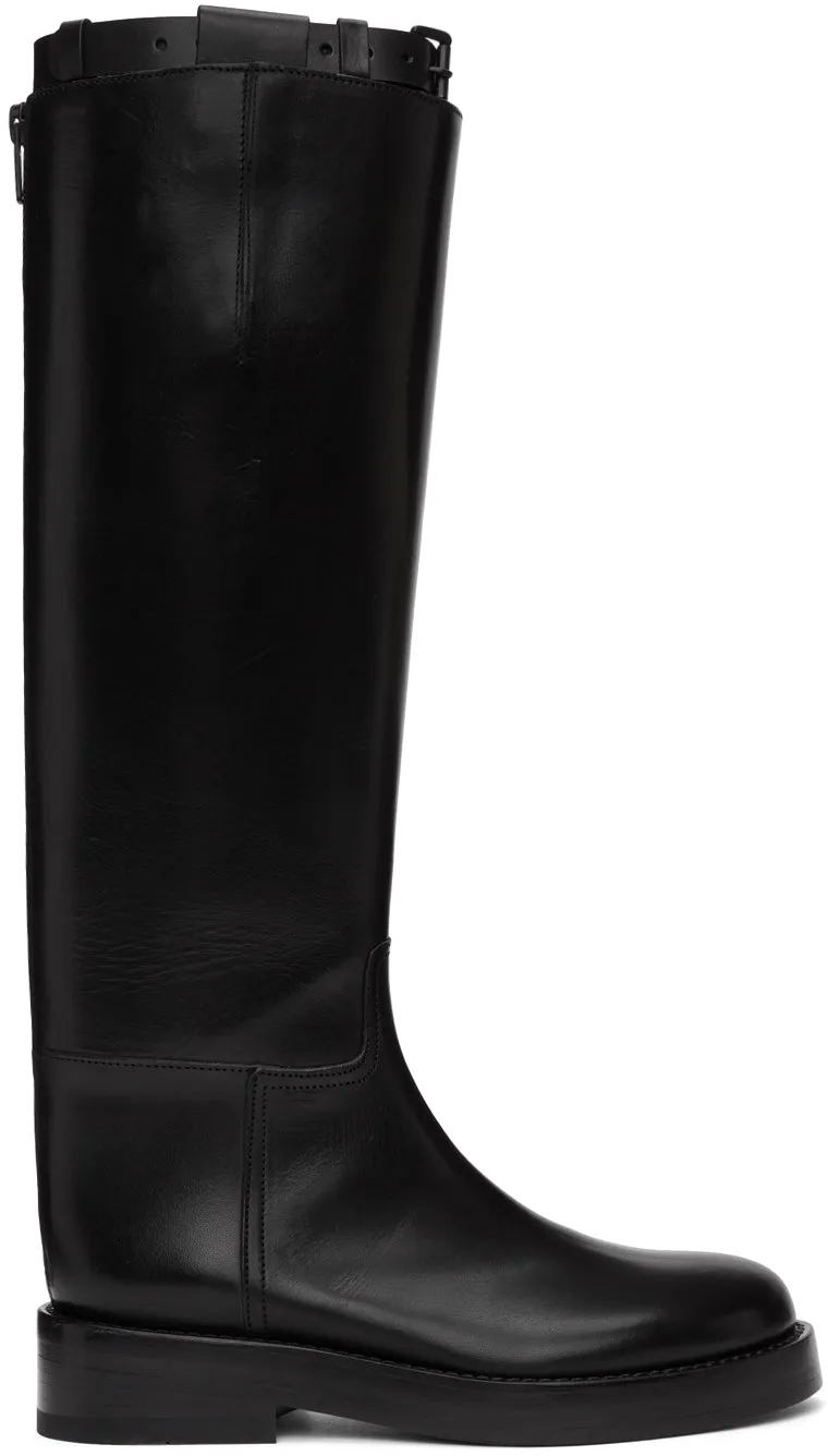Ann Demeulemeester Black Buckle Riding Boots