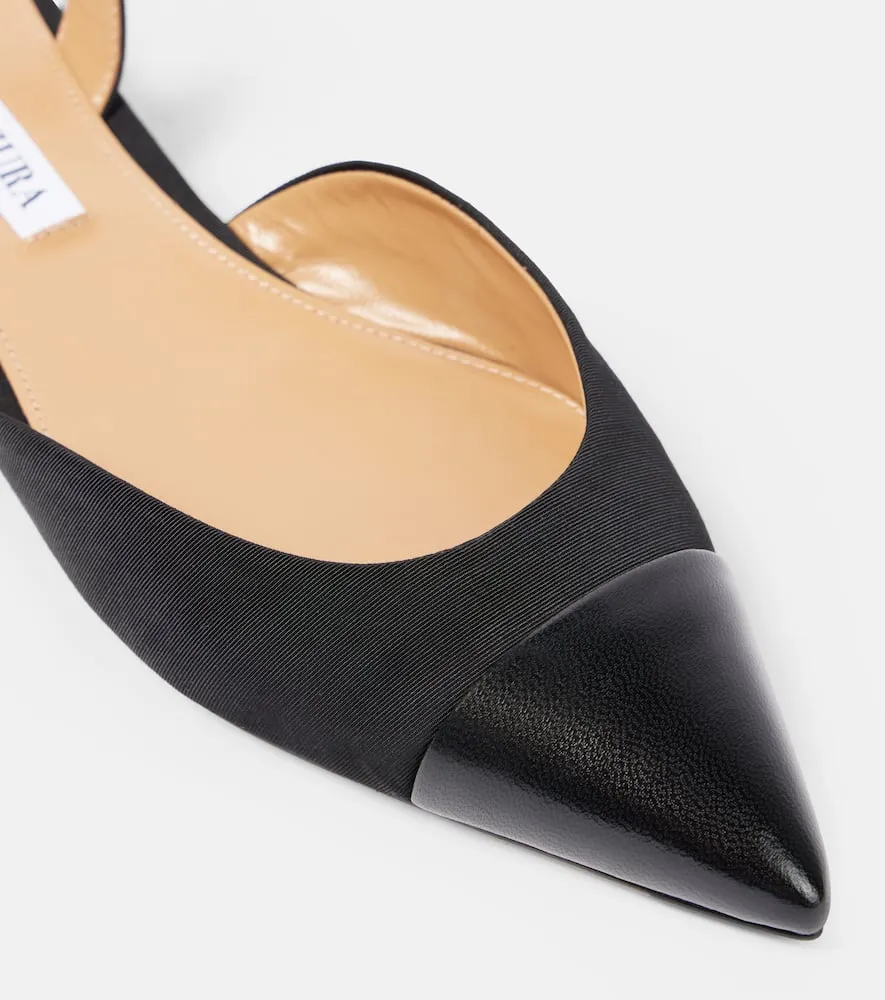 Aquazzura Leather-trimmed slingback flats