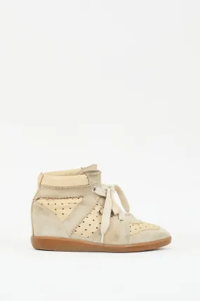 Beige & Grey Suede Bobby Wedge Sneaker