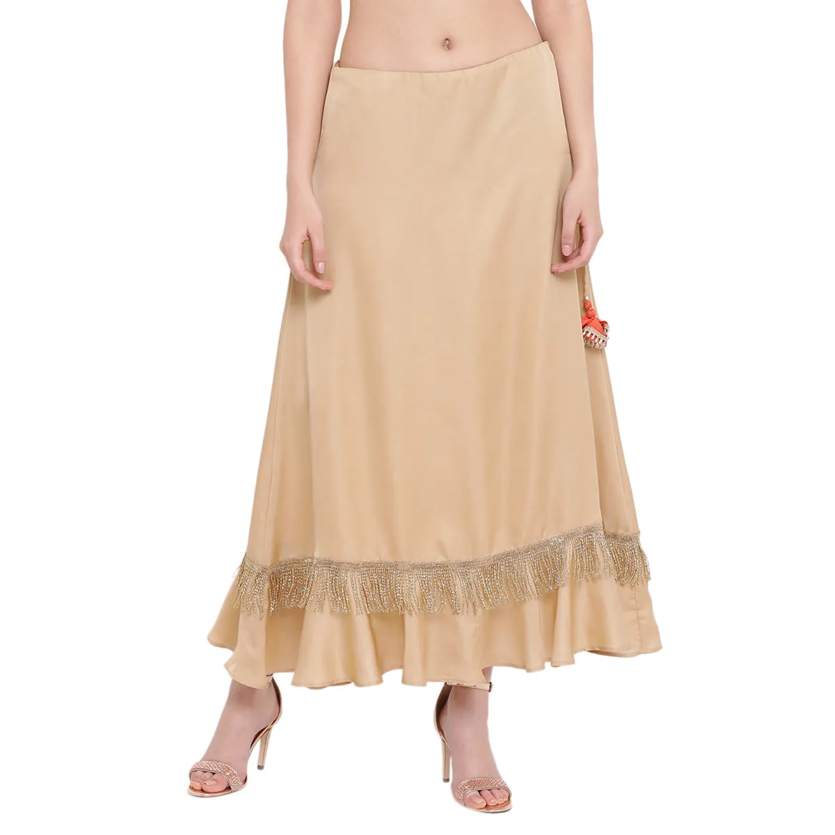 Beige Skirt With Peach Tassels