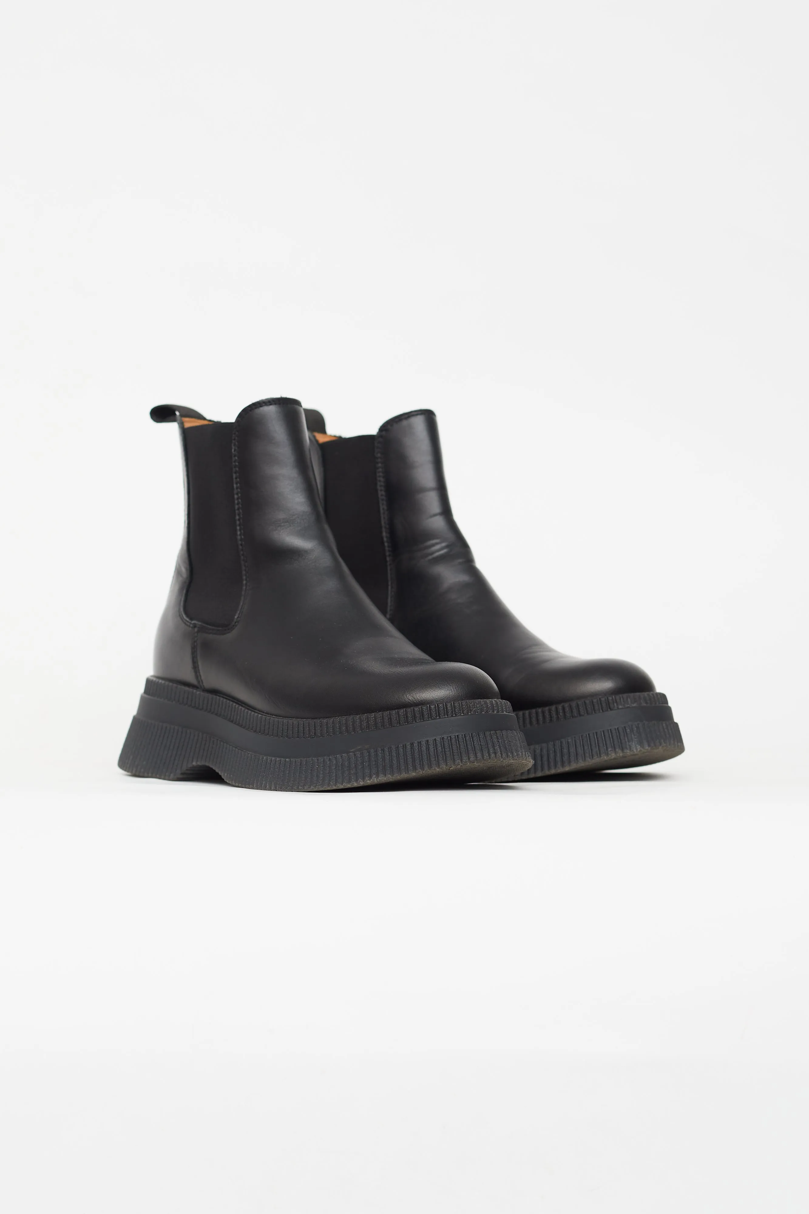Black Leather Creepers Chelsea Ankle Boot