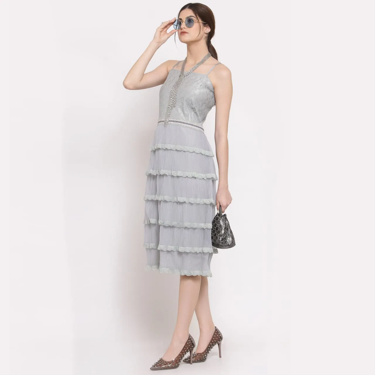 Blue Net Frill Dress