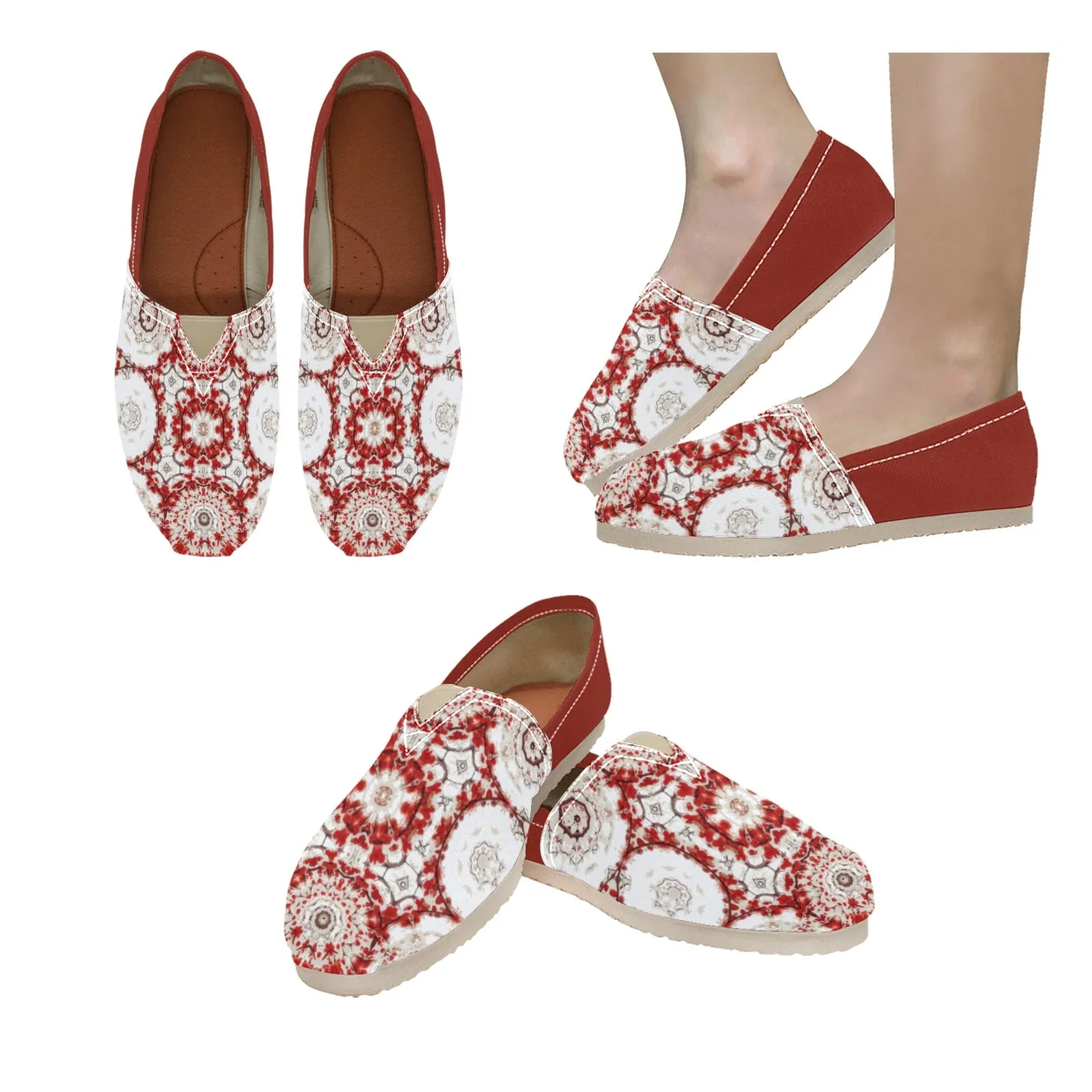 Espadrilles Canvas Frosty Buffalo Berries Red and White with Red