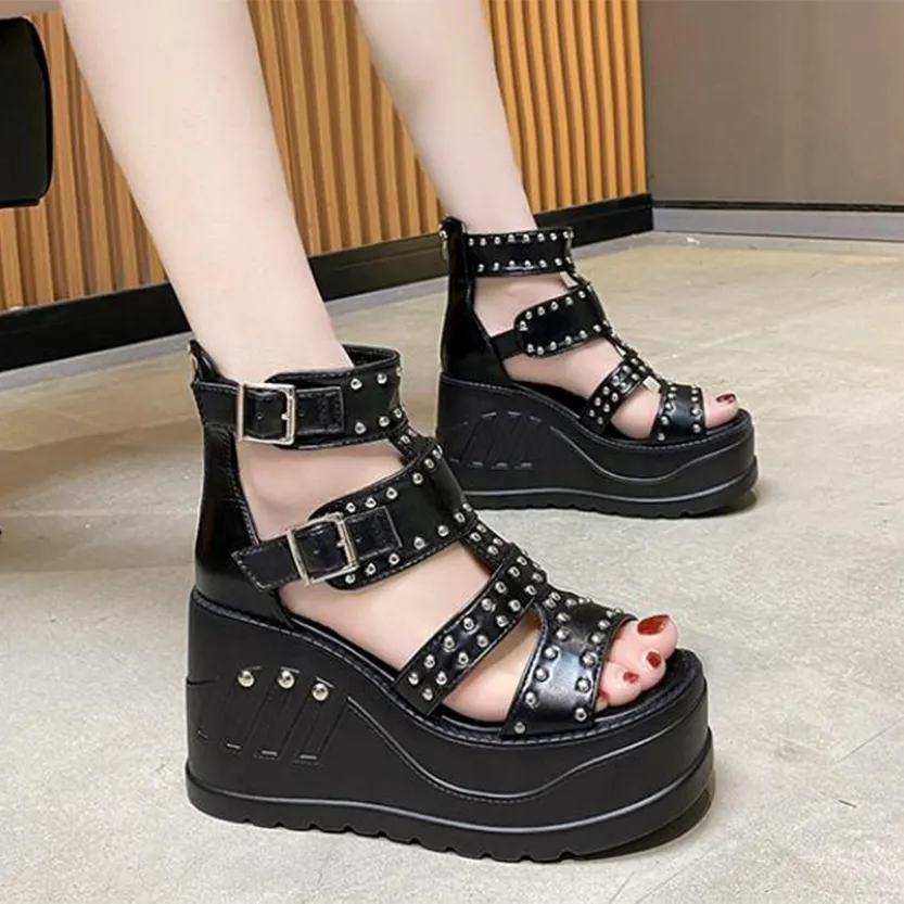 Funki Buys | Shoes | Women's Riveted Platform Wedge Sandals