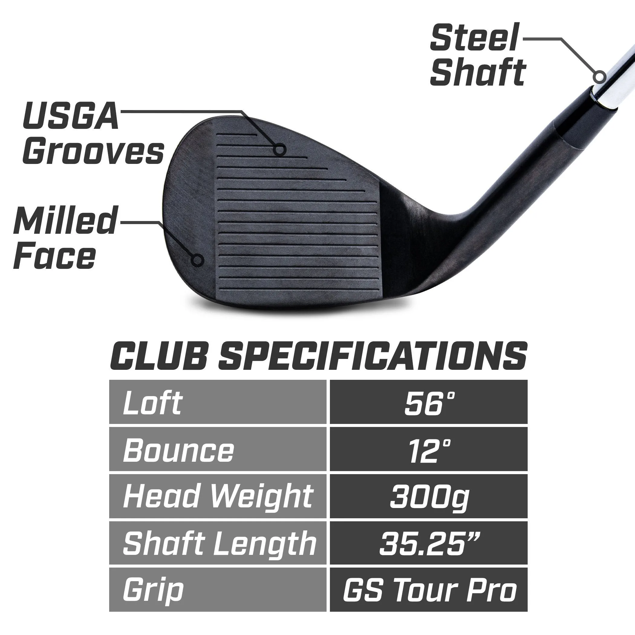 GoSports Tour Pro Golf Wedge - 56 Degree Black
