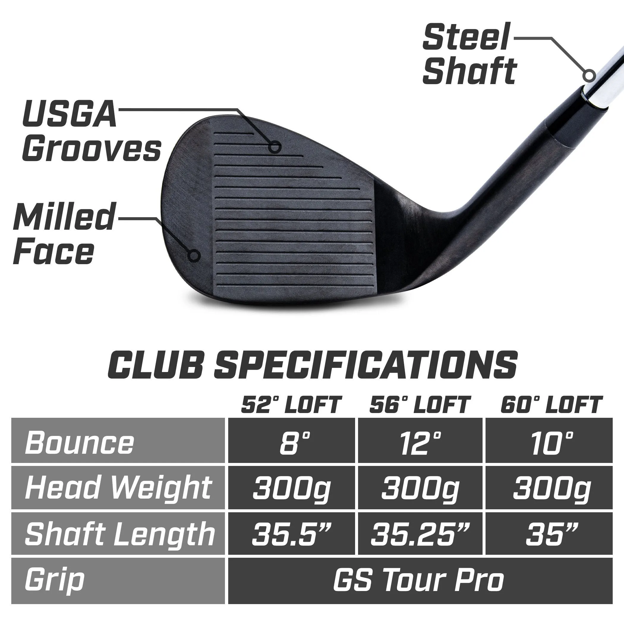 GoSports Tour Pro Golf Wedge Set - Black