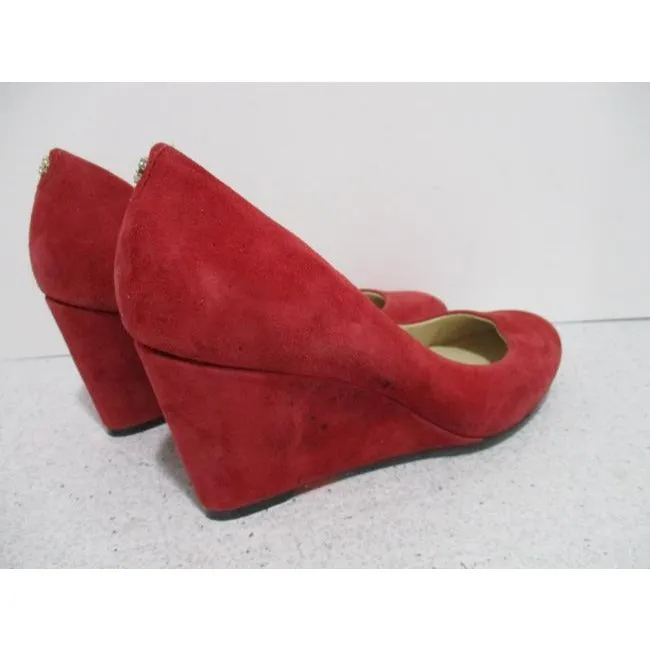 Isaac Mizrahi For Target Cherry Pink Live Cranberry Suede Round Toe Pumps Wedges Size Us