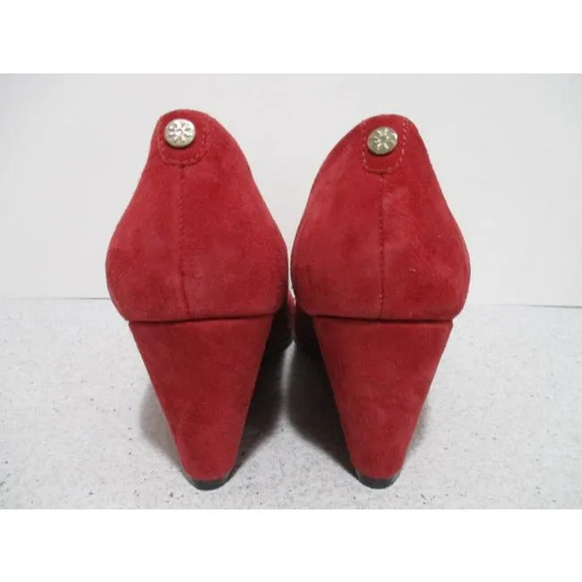 Isaac Mizrahi For Target Cherry Pink Live Cranberry Suede Round Toe Pumps Wedges Size Us
