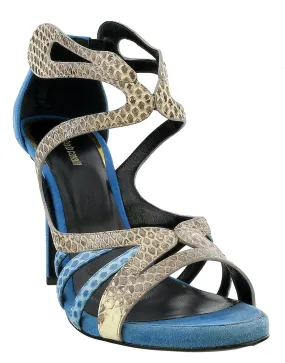Roberto Cavalli Blue Suede Strappy Back Zip Siletto Sandal-
