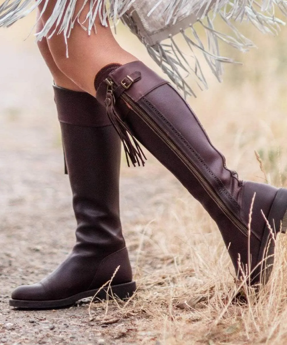 Tall Spanish Riding Boots Leather Sole - Brown