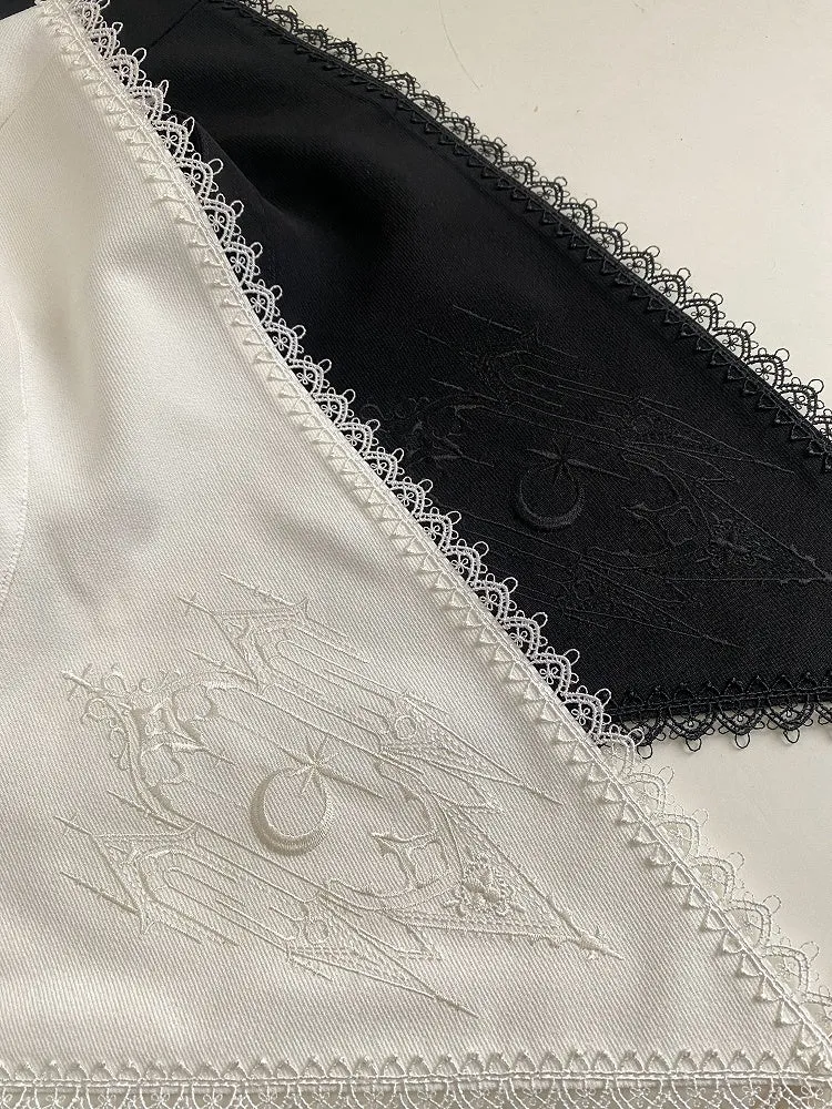 White / Black Embroidery Details Pointed Collar