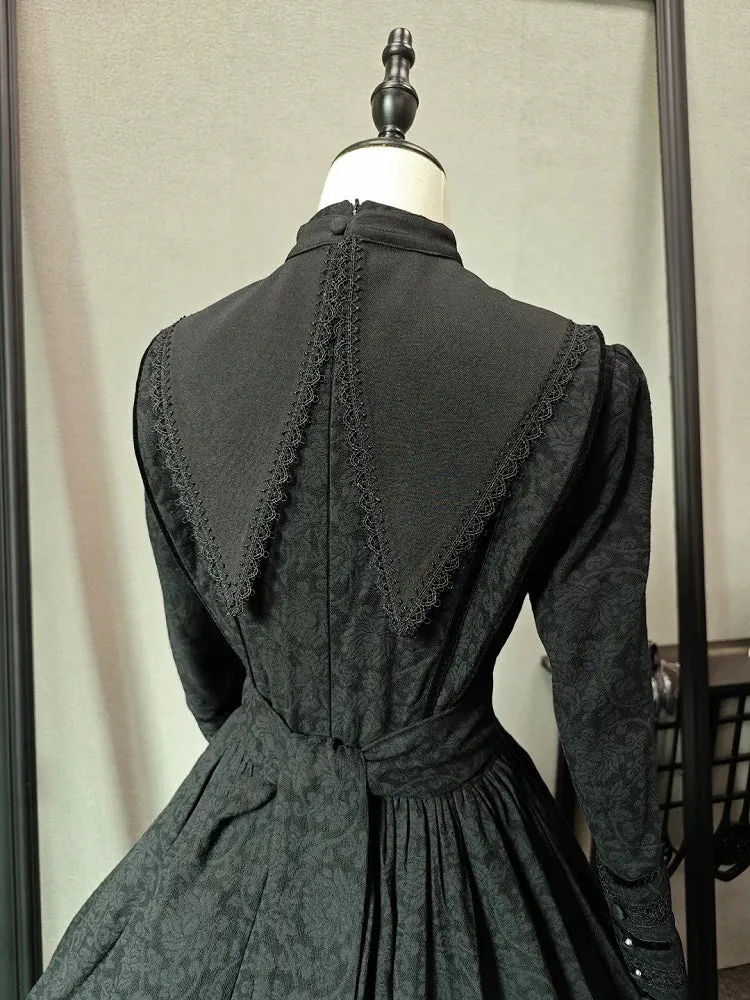 White / Black Embroidery Details Pointed Collar