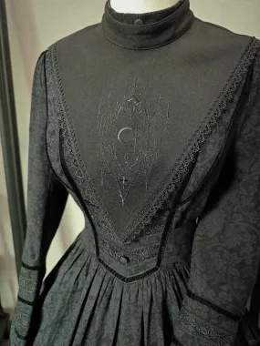 White / Black Embroidery Details Pointed Collar