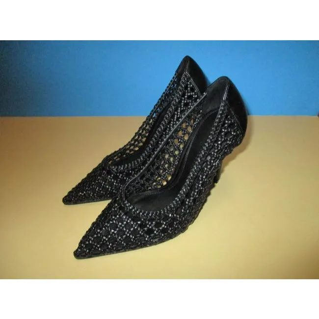 Zara Black Matte Woven Pointed Toe Basic Collection Pumps Size Eu