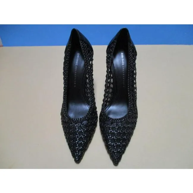 Zara Black Matte Woven Pointed Toe Basic Collection Pumps Size Eu